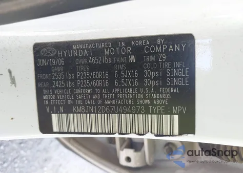 2007 Hyundai Tucson Limited/Se from USA, damaged, VIN KM8JN12D67U494973